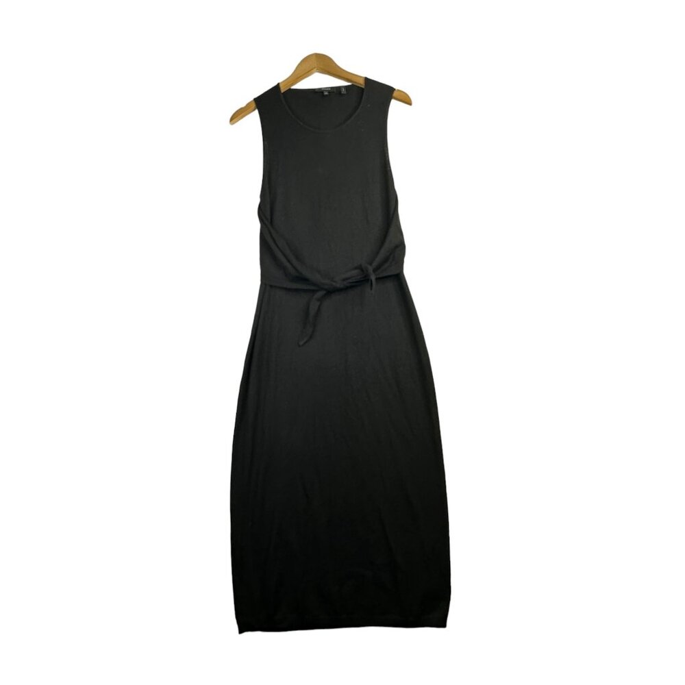 Theory Wool Blend Faux Wrap Midi Dress Size Medium Black